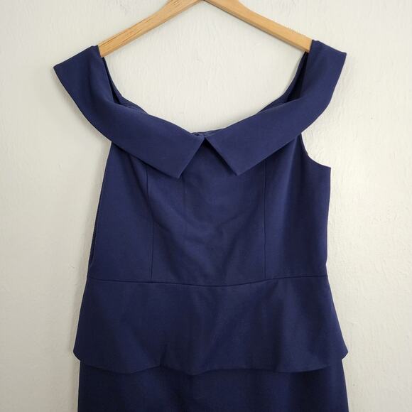 NWT Ted Baker Laetita Navy Bardot Off-Shoulder Peplum Midi Dress (US 12/14) - Picture 3 of 11